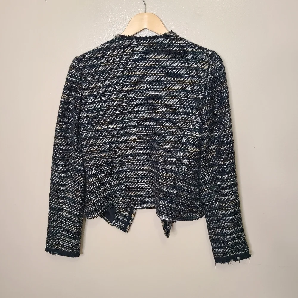 LOFT Open Front Striped Tweed Fringe Blazer - Picture 6 of 9